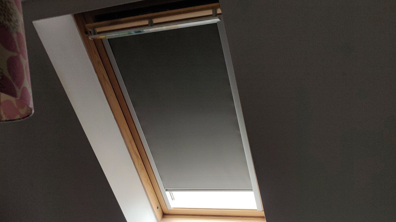 Office featuring skylight blinds