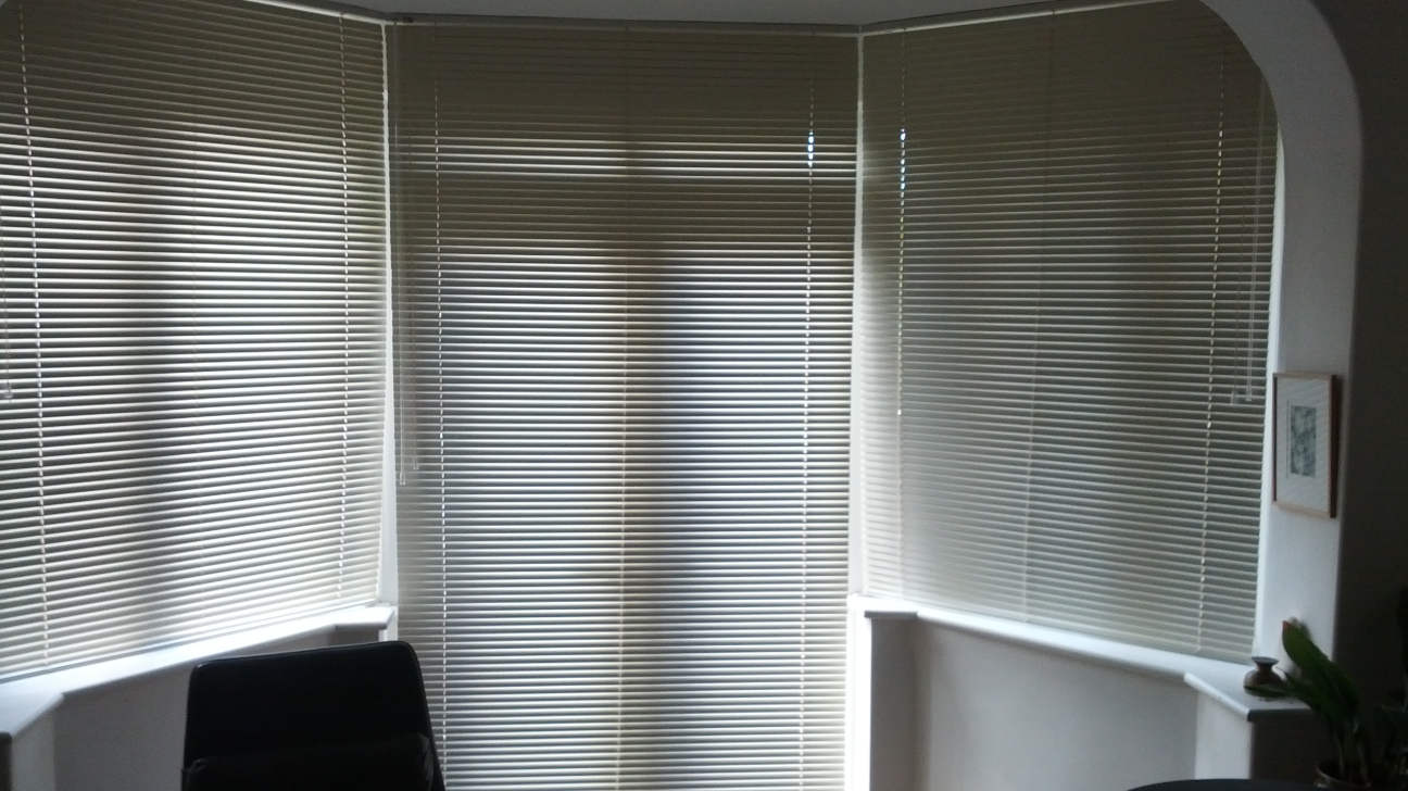 Modern living room with custom venetian blinds