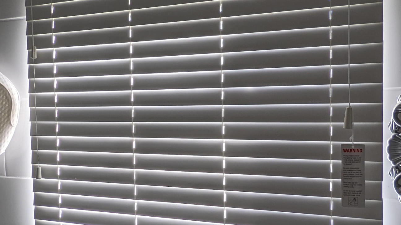 Modern living room with custom venetian blinds