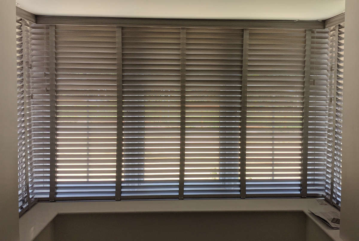 Wood Venetian Blinds in a Living Room