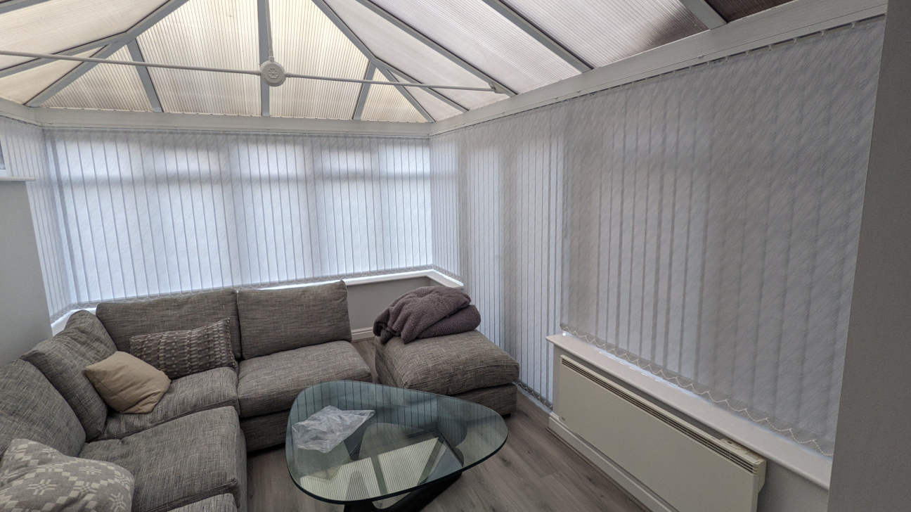 Bathroom with custom vertical blinds
