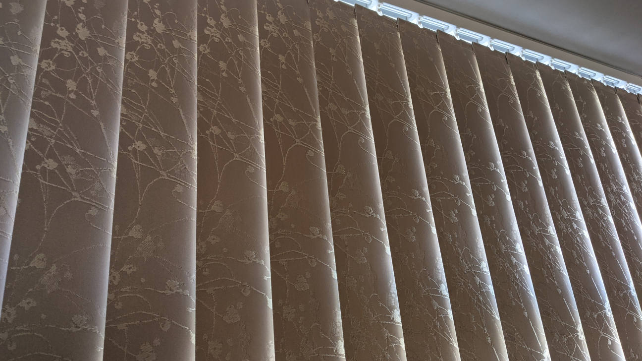 Bathroom with custom vertical blinds