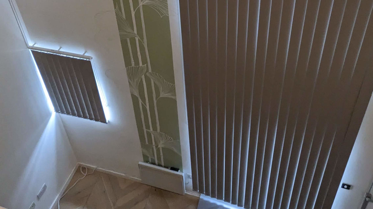 Bathroom with custom vertical blinds