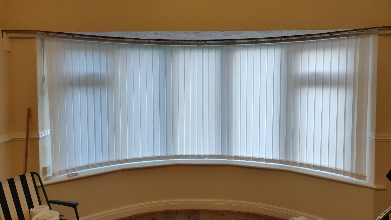 Bathroom with custom vertical blinds